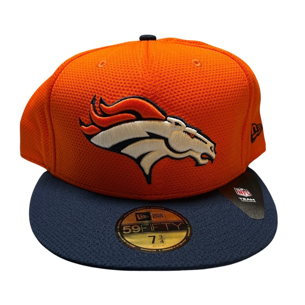 New Era 59FIFTY Hat Men 7 3/4 Orange Navy Denver Broncos Fitted NFL Mesh Cap